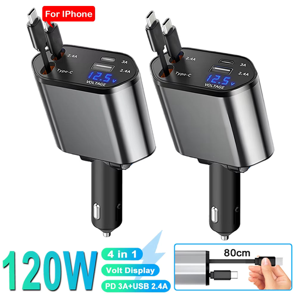 Ryvano™ Retractable 4-in-1 Fast Car Charger (Mess-Free)