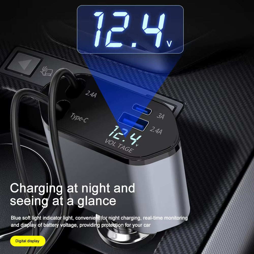 Ryvano™ Retractable 4-in-1 Fast Car Charger (Mess-Free)
