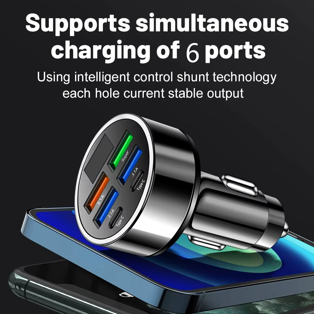 Ryvano™ 6-Port Smart Car Charger with Voltage Display