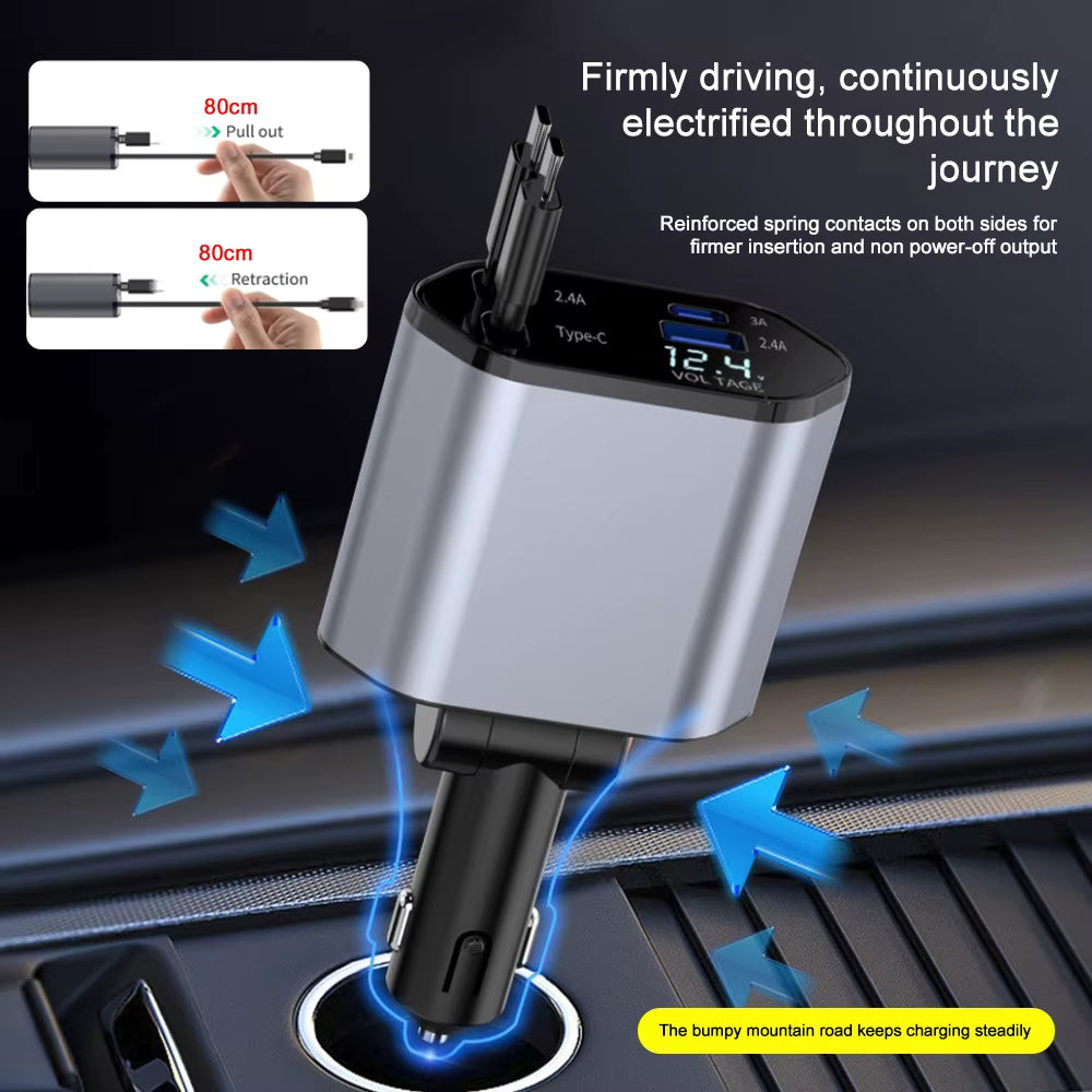 Ryvano™ Retractable 4-in-1 Fast Car Charger (Mess-Free)