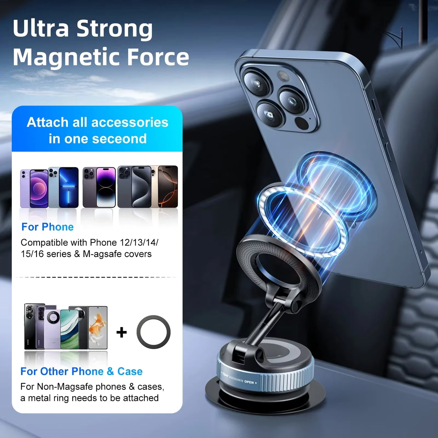 Ryvano™ 360° Magnetic Car Phone Holder – Strong Suction Mount